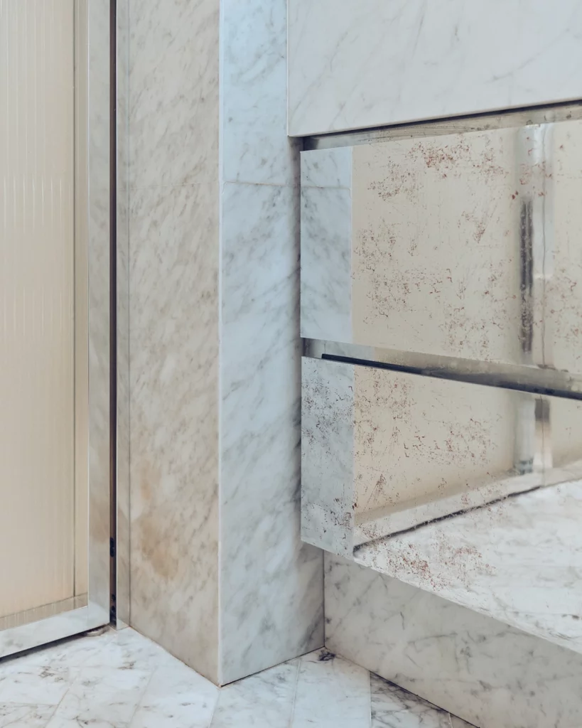 Marble surfaces and mirrored accents – W Rome’s bathroom
