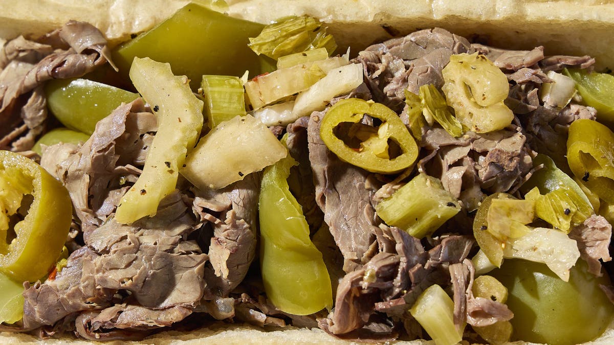 This is a close-up look at an Italian beef served at Chicago's Mr. Beef.