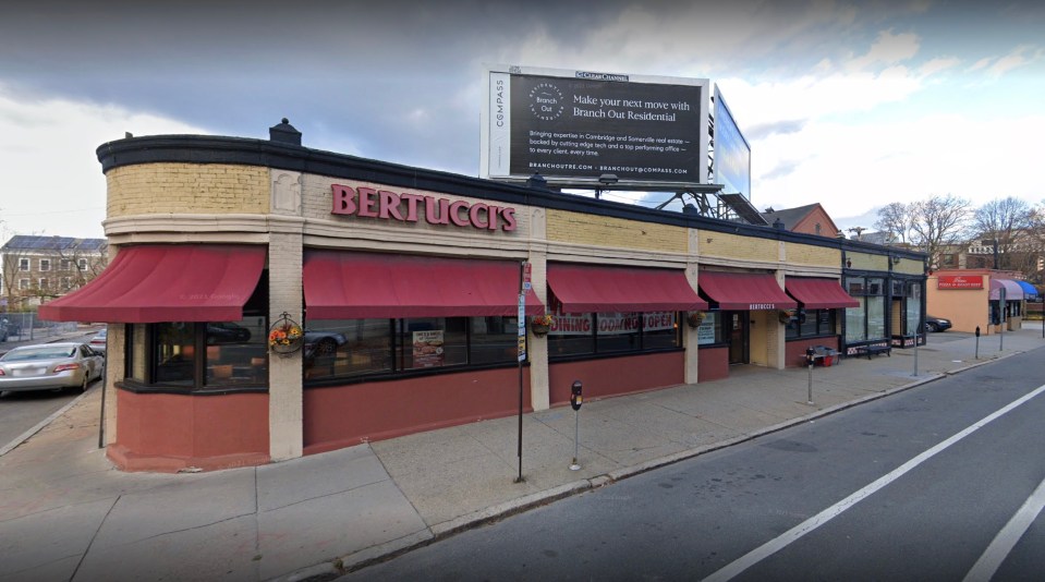 Street-level view of a closed Bertucci's restaurant.