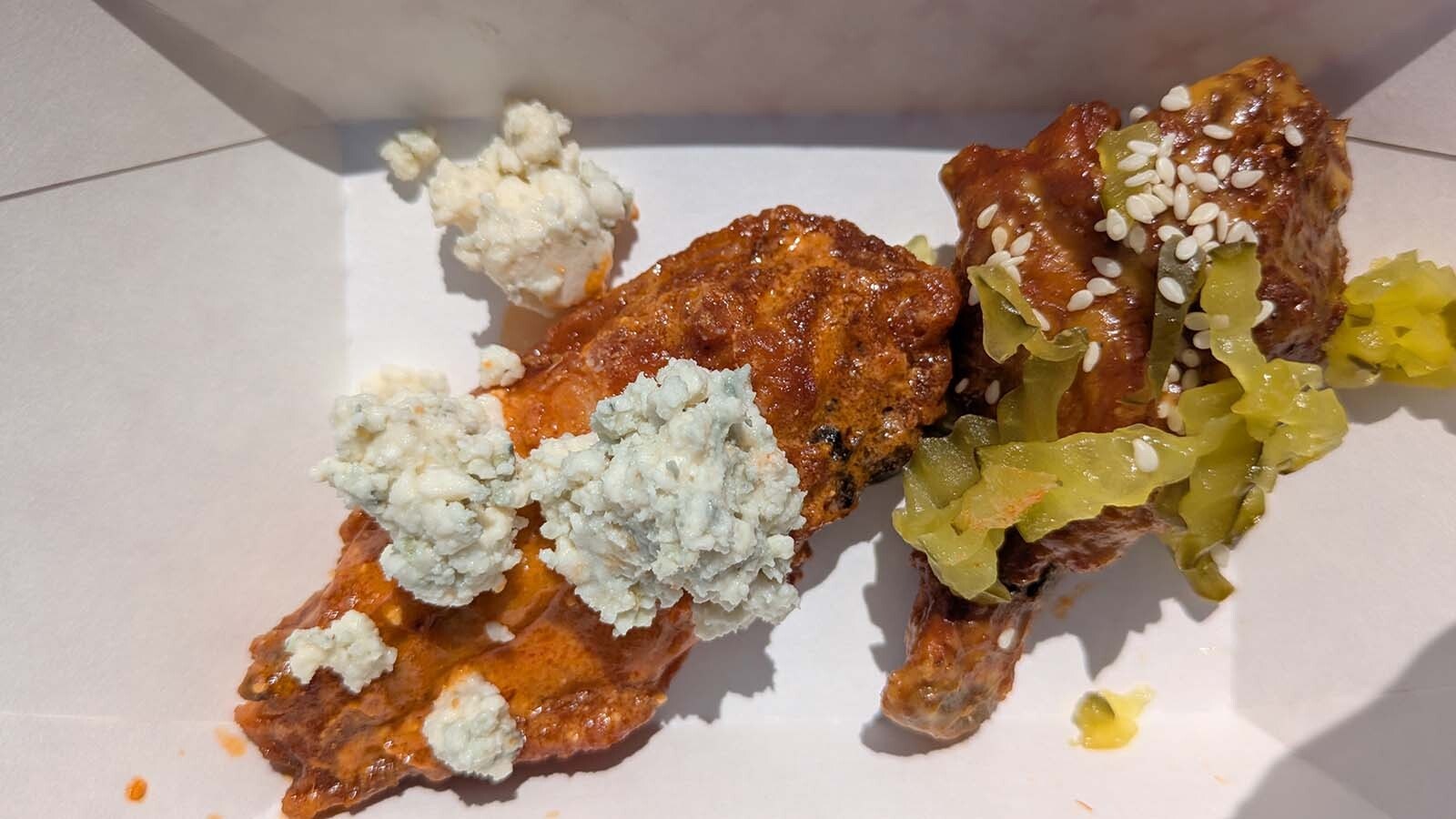 The Spicy Bleu 17 and KSS Big Mac wings from Double Dub's in Laramie.