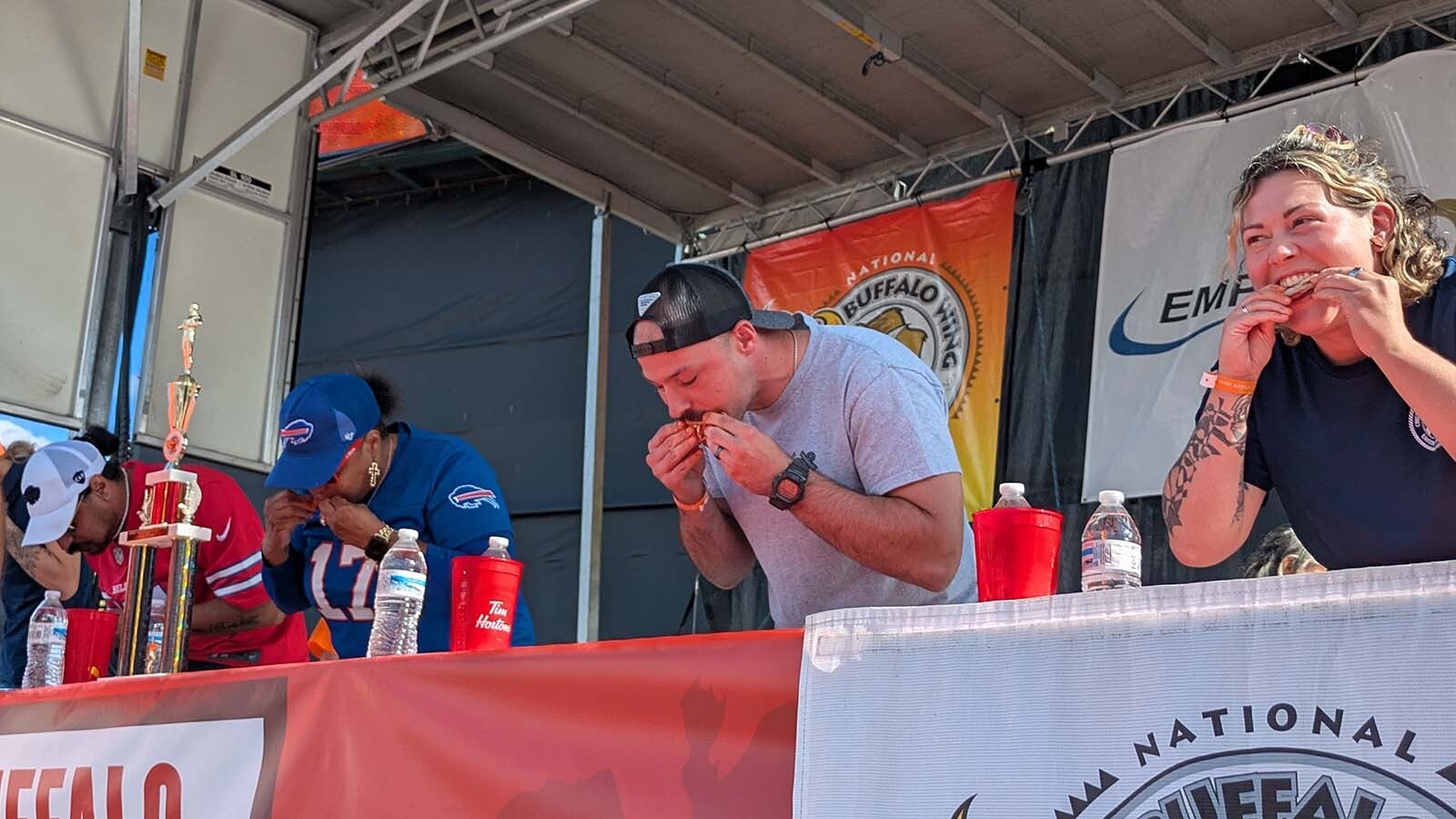 Contestants in the "Armed Forces Wing Eating Contest" devour wings in hopes of being crowned the champ.