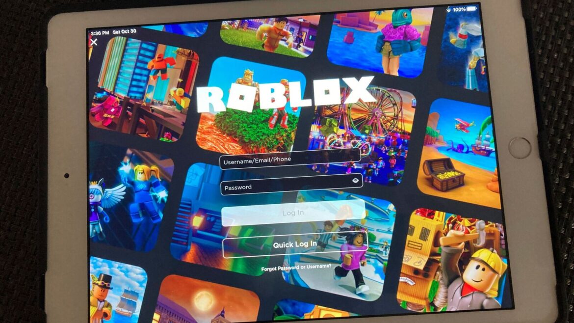 The gaming platform Roblox is displayed on a tablet.