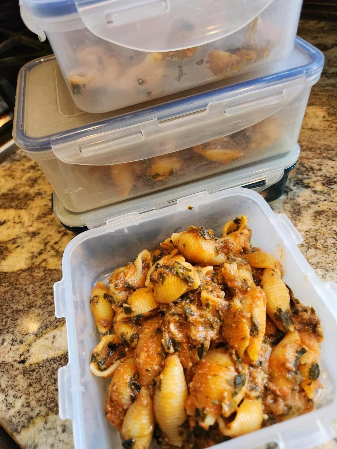 One pot pasta dish was dinner and leftovers made 4 large servings. Easy meal prep all in one!