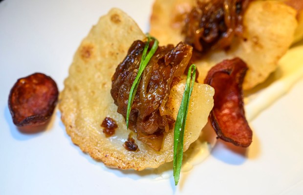 BBDH Pierogies — crispy kielbasa, five-hour onions, chive sour cream...