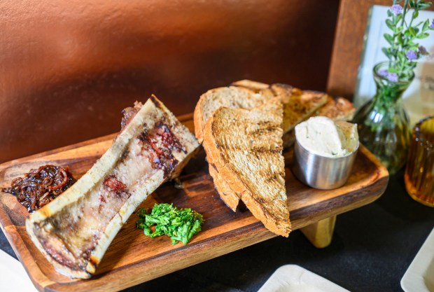 Marrow Two Ways — long-cut marrow bone, balsamic shallots, gremolata...