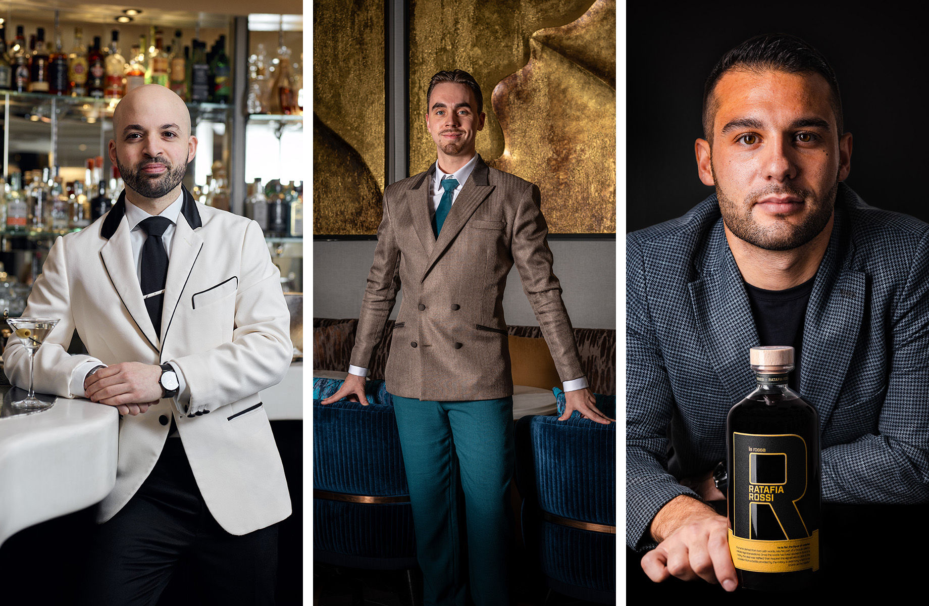 FROM LEFT: Head Bartender of the American Bar at London’s The Savoy, Angelo Sparvoli, Bar and Beverage Manager Ewen Ledan, and Hong Kong mixologist Simone Rossi