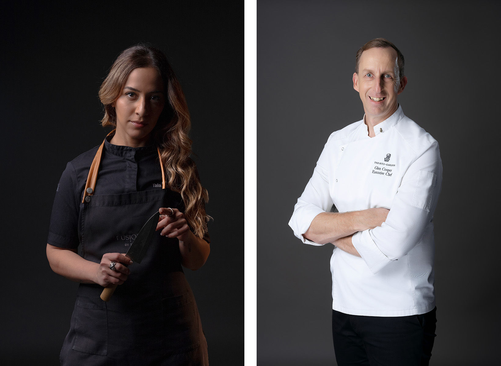 Chef Tala Bashmi, recognised as MENA's Best Female Chef (left) and Chef Glen Cooper, The Ritz-Carlton, Bangkok’s Executive Chef (right)