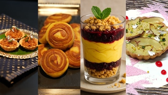 Coconut-Ragi Tart and Puran Poli Swiss Rolly by Chef Sanjeev Kapoor and Shrikhand Parfait and Puran Poli Tart by Chef Rubal Pupneja, The Ashok, New Delhi