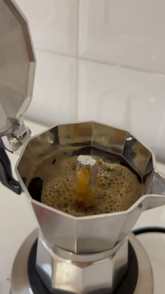 Learning to use my moka, I think the stove was too strong 🫠