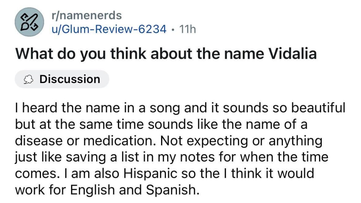 Naming a human child Vidalia