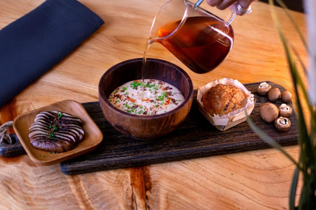 Mushroom Consomme Cappuccino from La Table D'Emma.