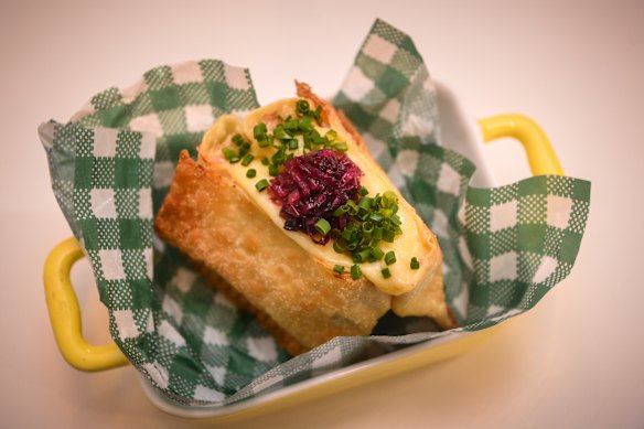 Pork and fennel ragu pocket with pickled radicchio.