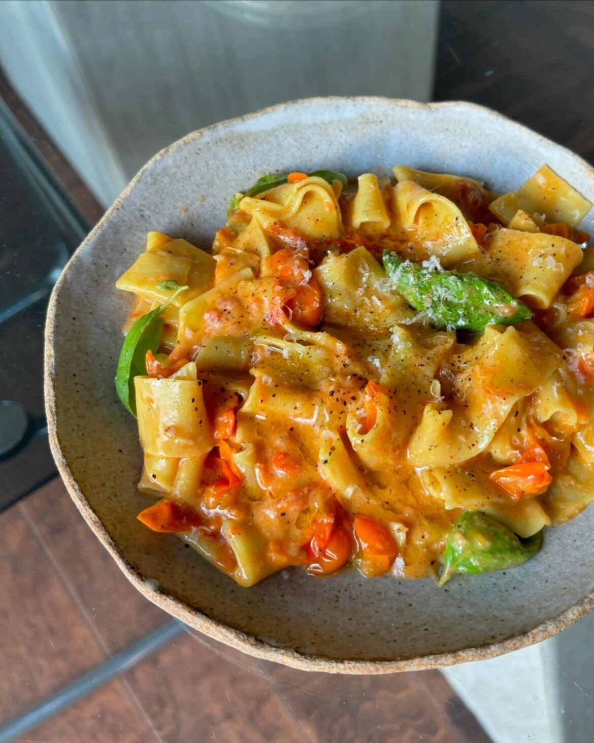 sungold tomato sauce with hand cut parpadelle