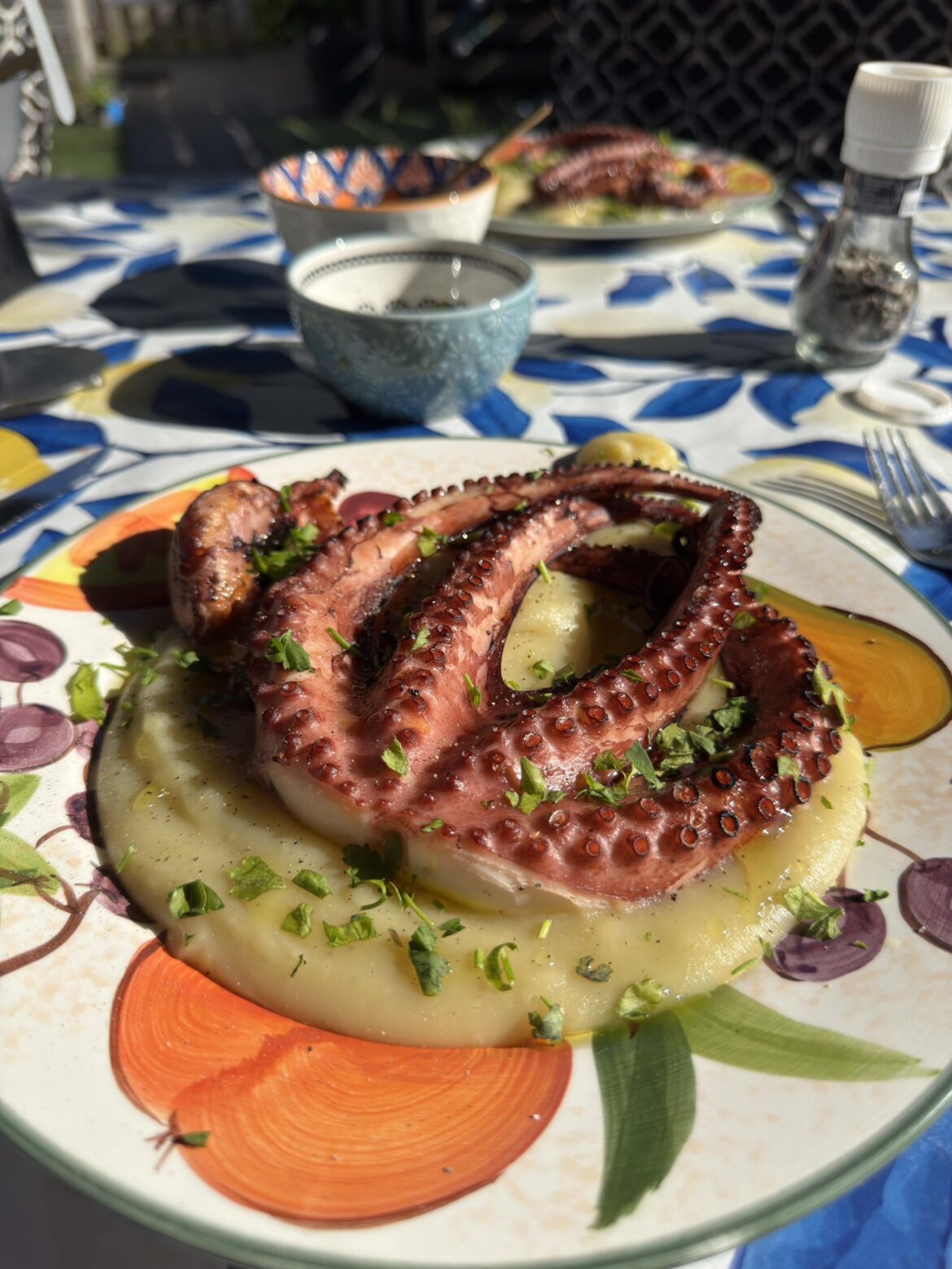 [homemade] Grilled octopus with nduja oil and a potato cream