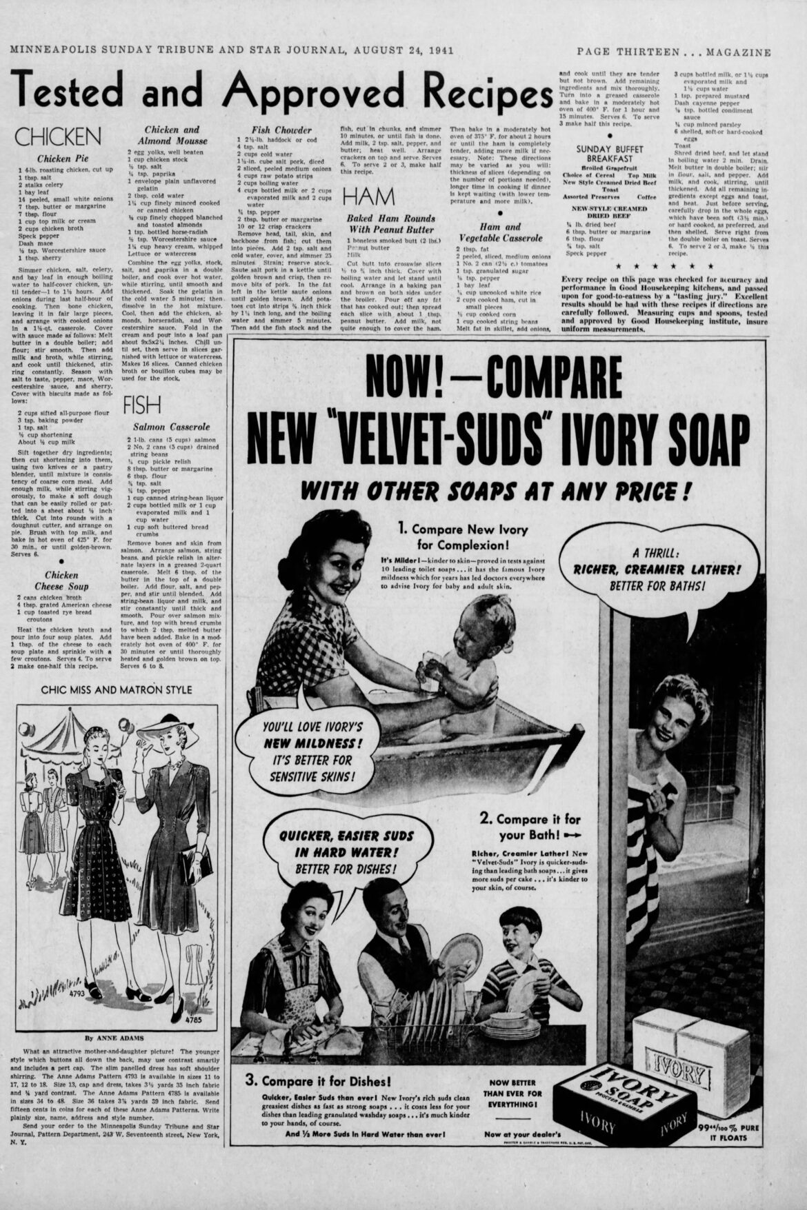 August 24, 1941: Minneapolis Sunday Tribune & Star Journal Sunday Magazine Recipe Page