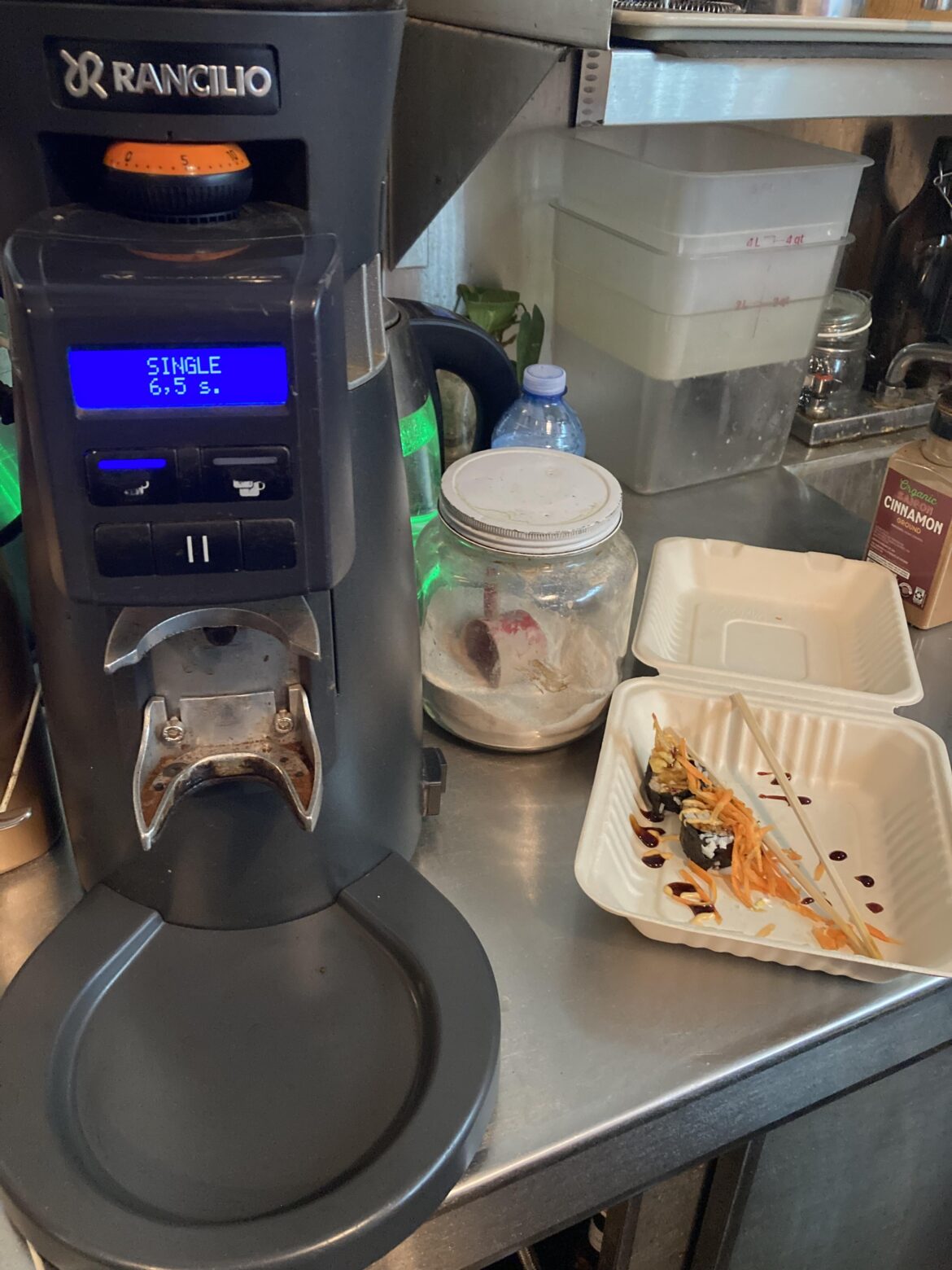 The perks of having a sushi spot right next to the coffee shop: free shift sushi.