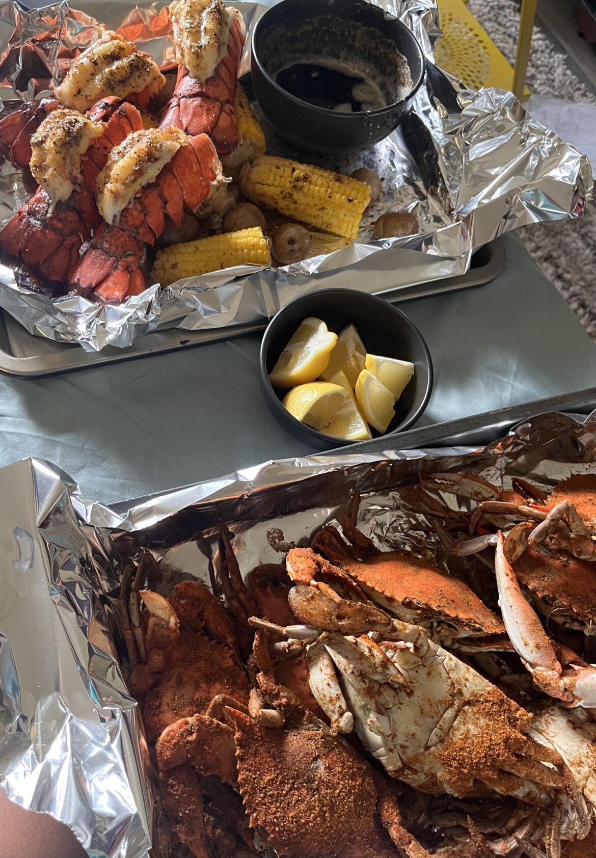 crabs and lobster tails