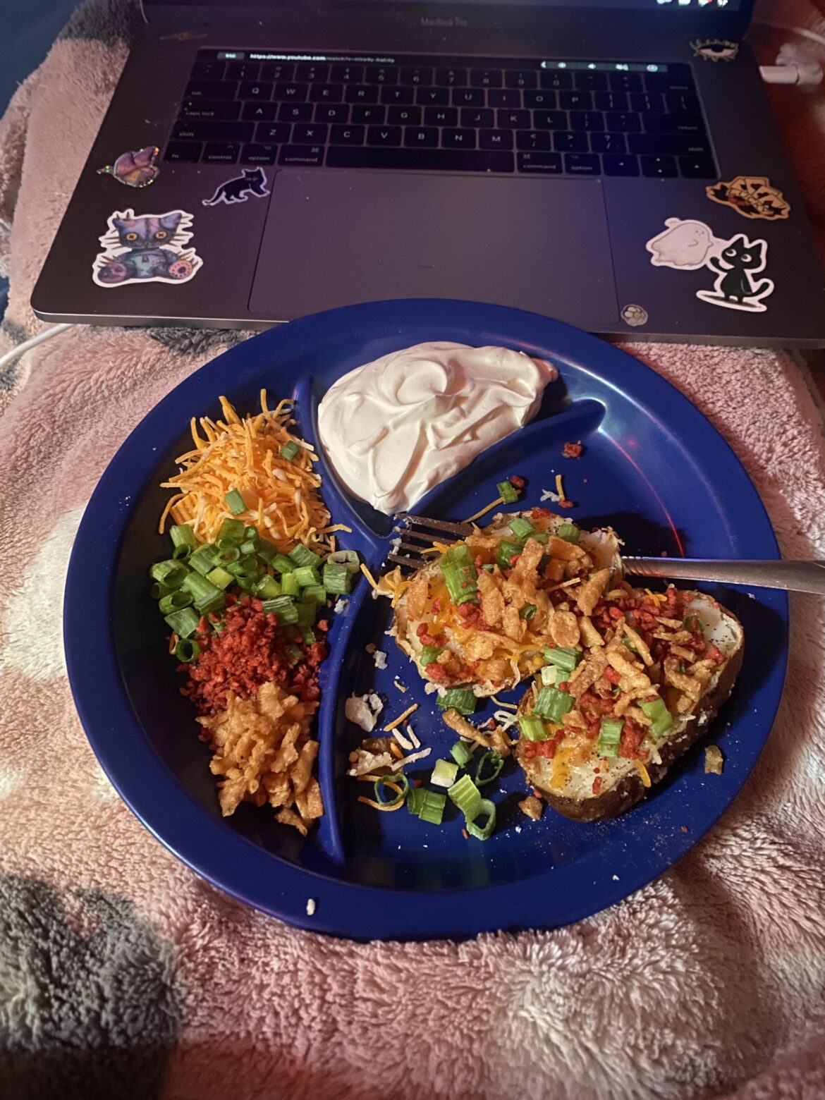 load your baked potato then add extra toppings on the side of your plate so you can have loaded baked potato skins after your loaded baked potato 👌