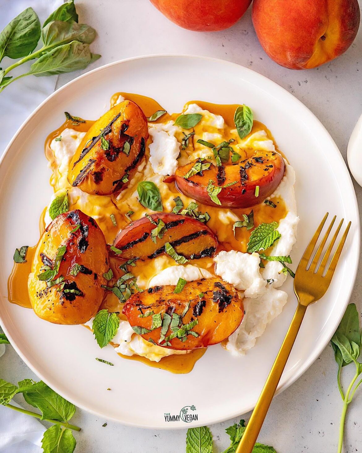 Grilled Peaches w/ Whipped Feta & Herbs
