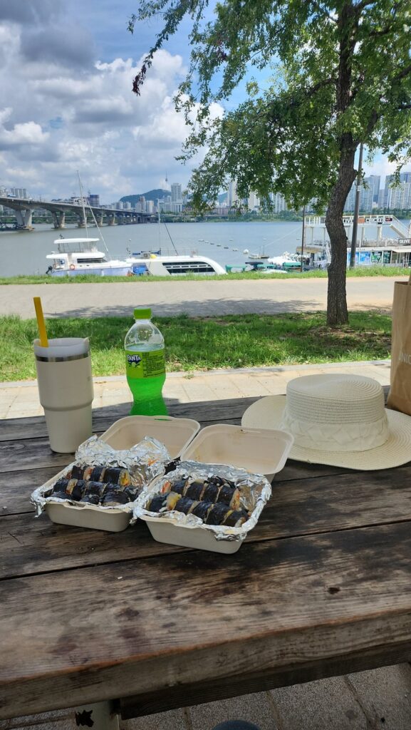 Kimbab in Hangang park with my wife