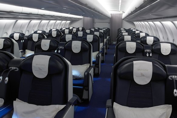 Business class seats are in a 2-2-2 configuration, which means you’ll have to clamber over your neighbour if you’re in a window seat. 