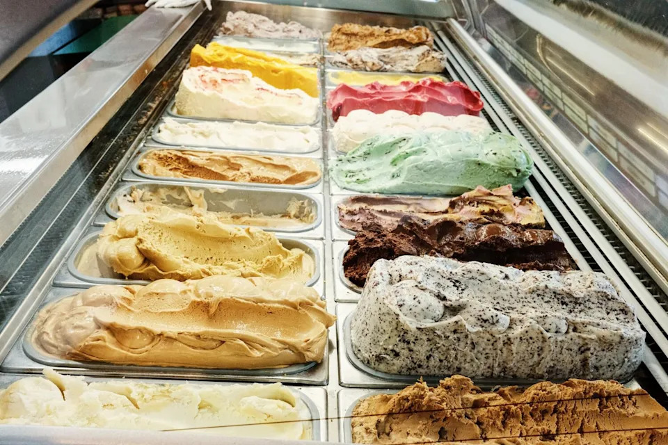A case of two dozen gelato flavors at Monte Carlo Italian Deli in Burbank.