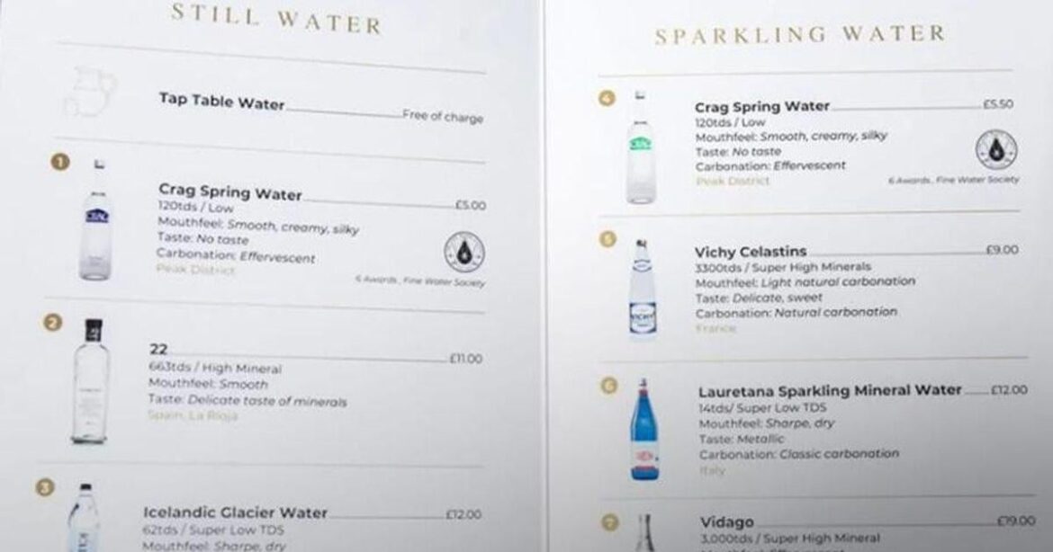 Water has flavor and makes a British restaurant's fortune
