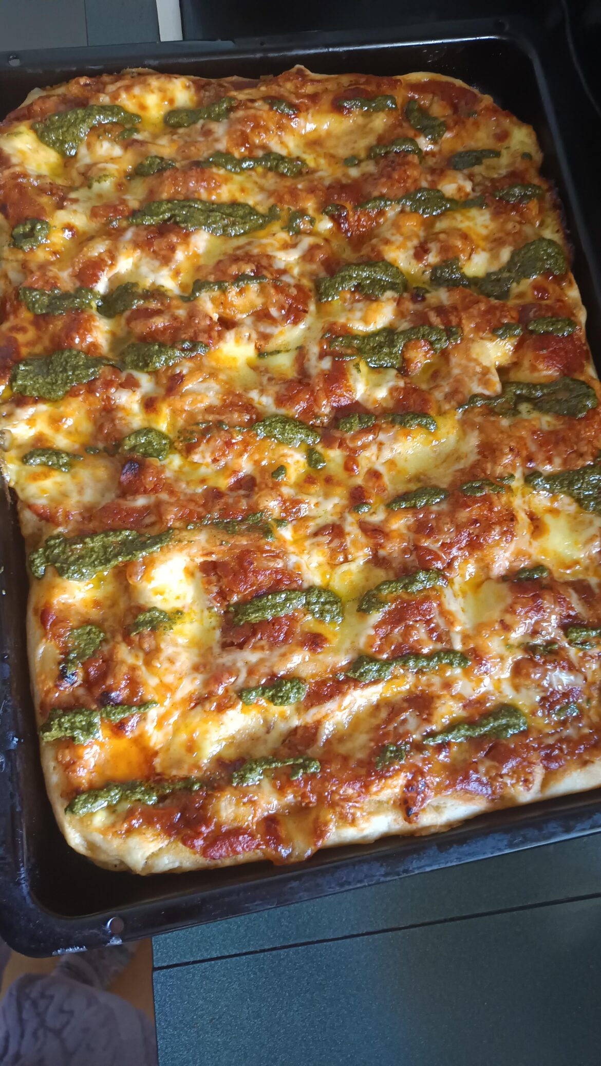 My first bread. Tomato, mozzarella and pesto focaccia :D