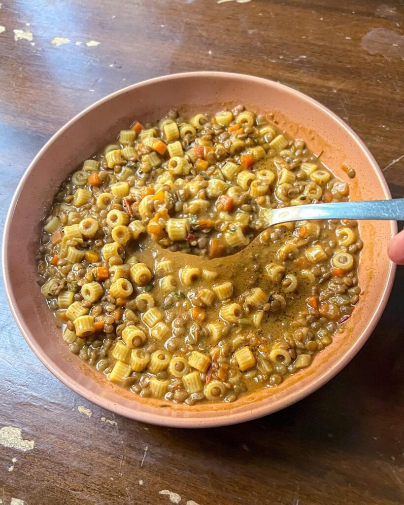 One pot Pasta w/ lentils & almond butter