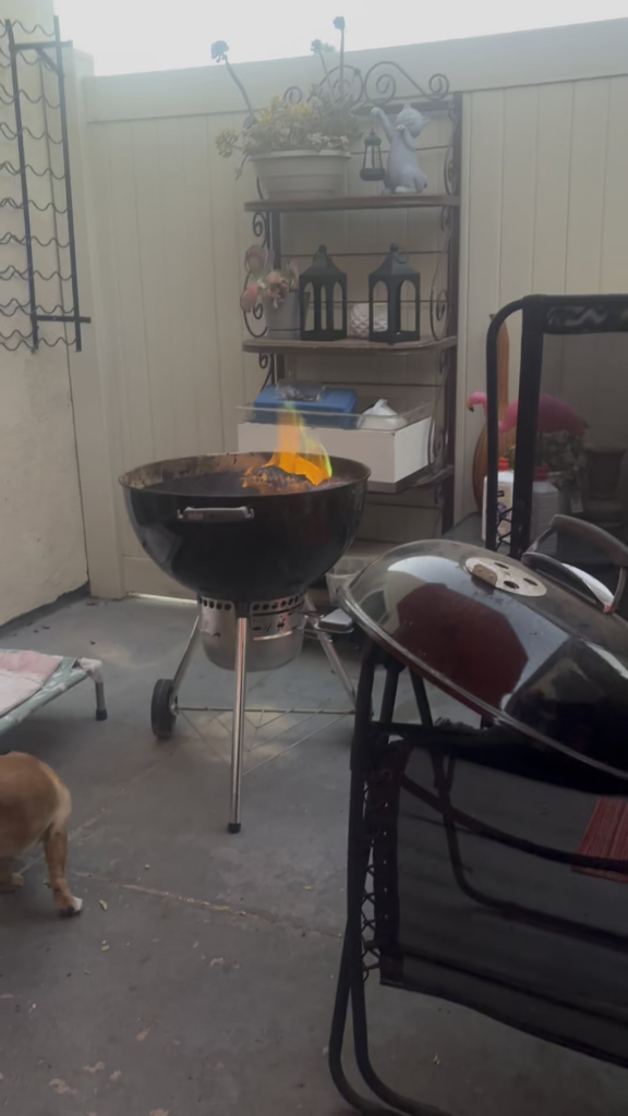 Searing a pork loin before smoking. What’s up with the green flames?