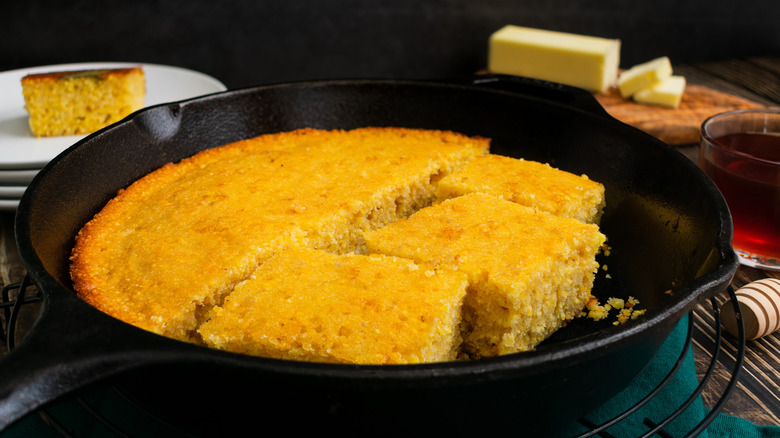 buttermilk cornbread in cast iron skillet