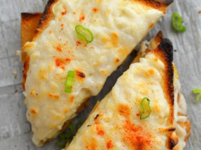 Vegan Croque Monsieur with vegan cheese, deli slices and bechamel sauce