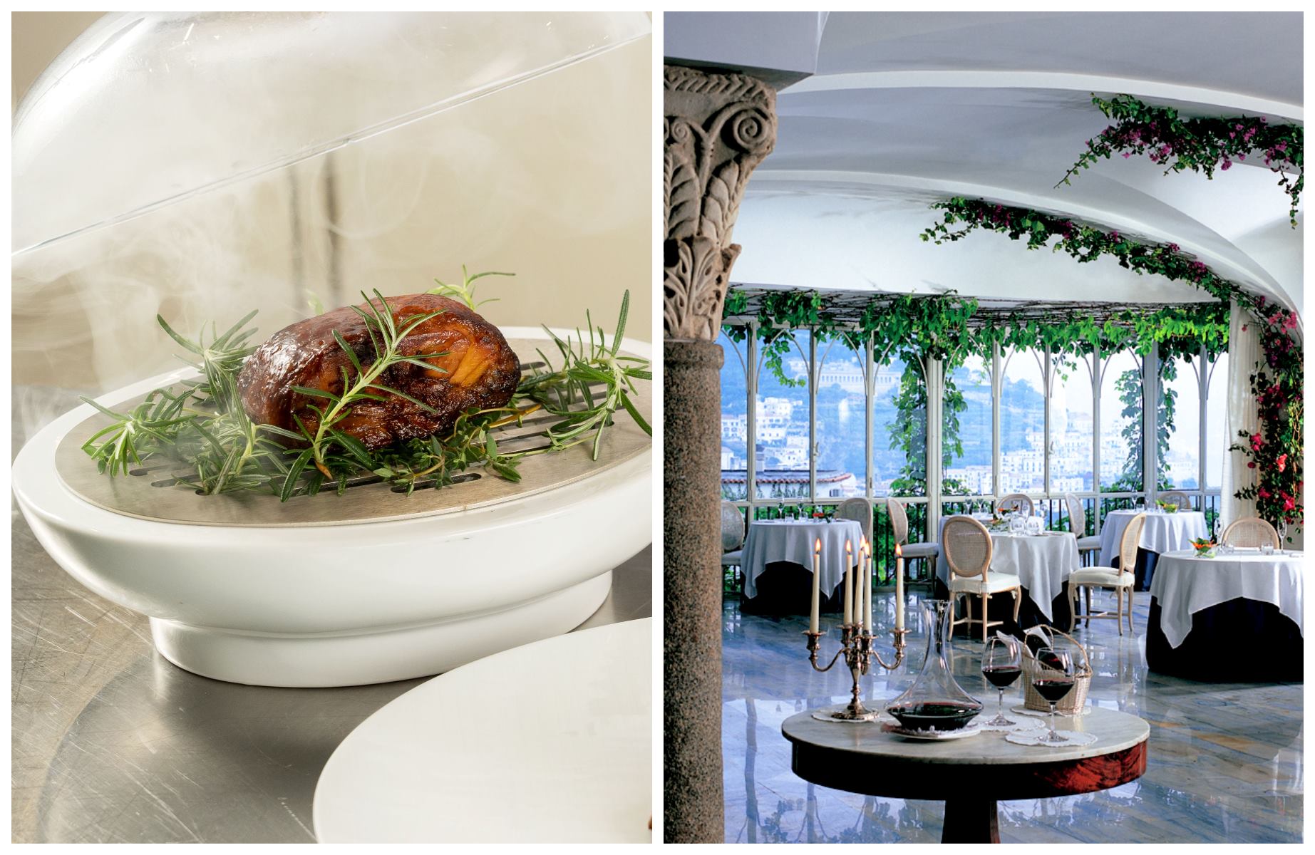 Savor culinary artistry at Glicine, the One MICHELIN-Starred restaurant at Hotel Santa Caterina, where panoramic terraces overlook the Tyrrhenian Sea © Glicine