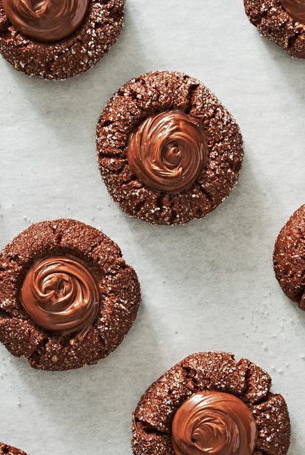 chocolate hazelnut thumbprint cookies