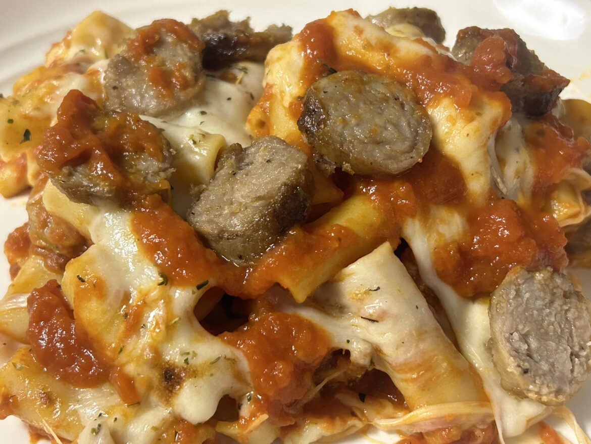 baked ziti with Italian sausage.