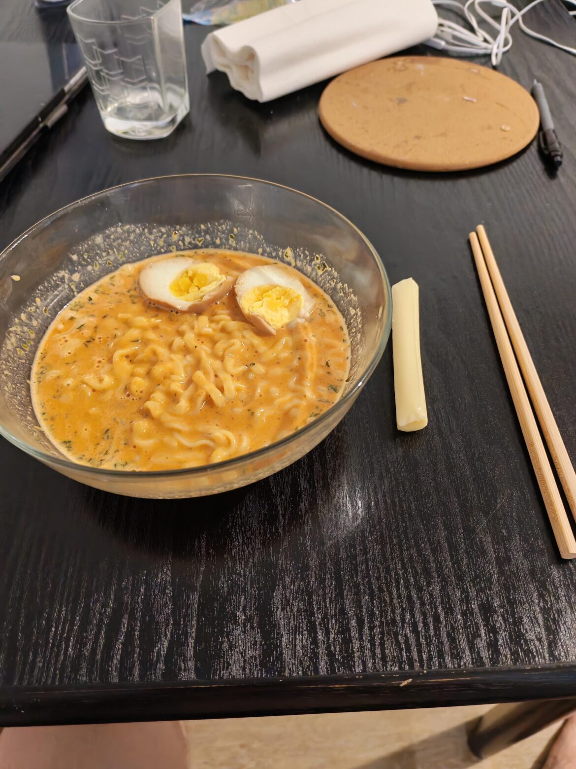 ramen buldak, I didn’t have a bowl to put them in so I used a salad bowl
