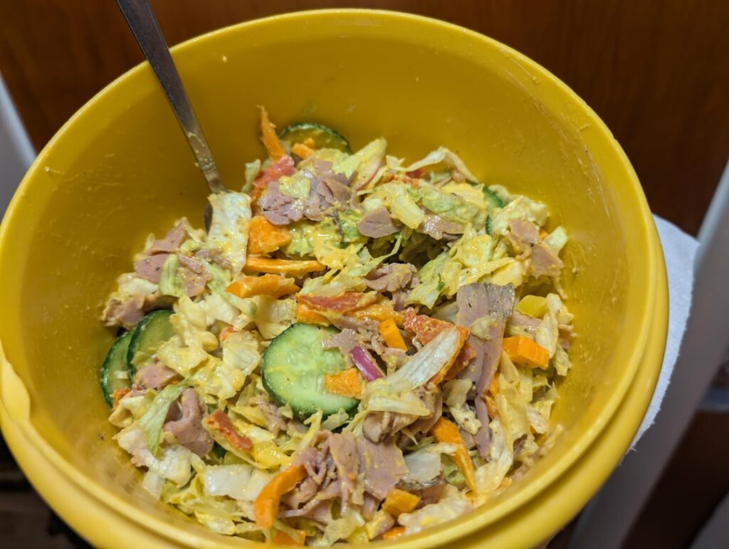 Doesn't look the best but salad for lunch. 298 Calories!