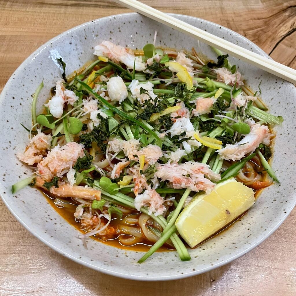 Kani maze cold udon at Raku Kani maze cold udon at Raku