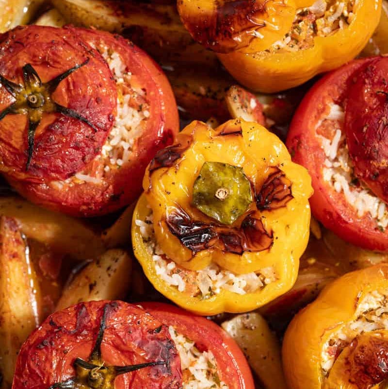 stuffed peppers with roasted potatoes