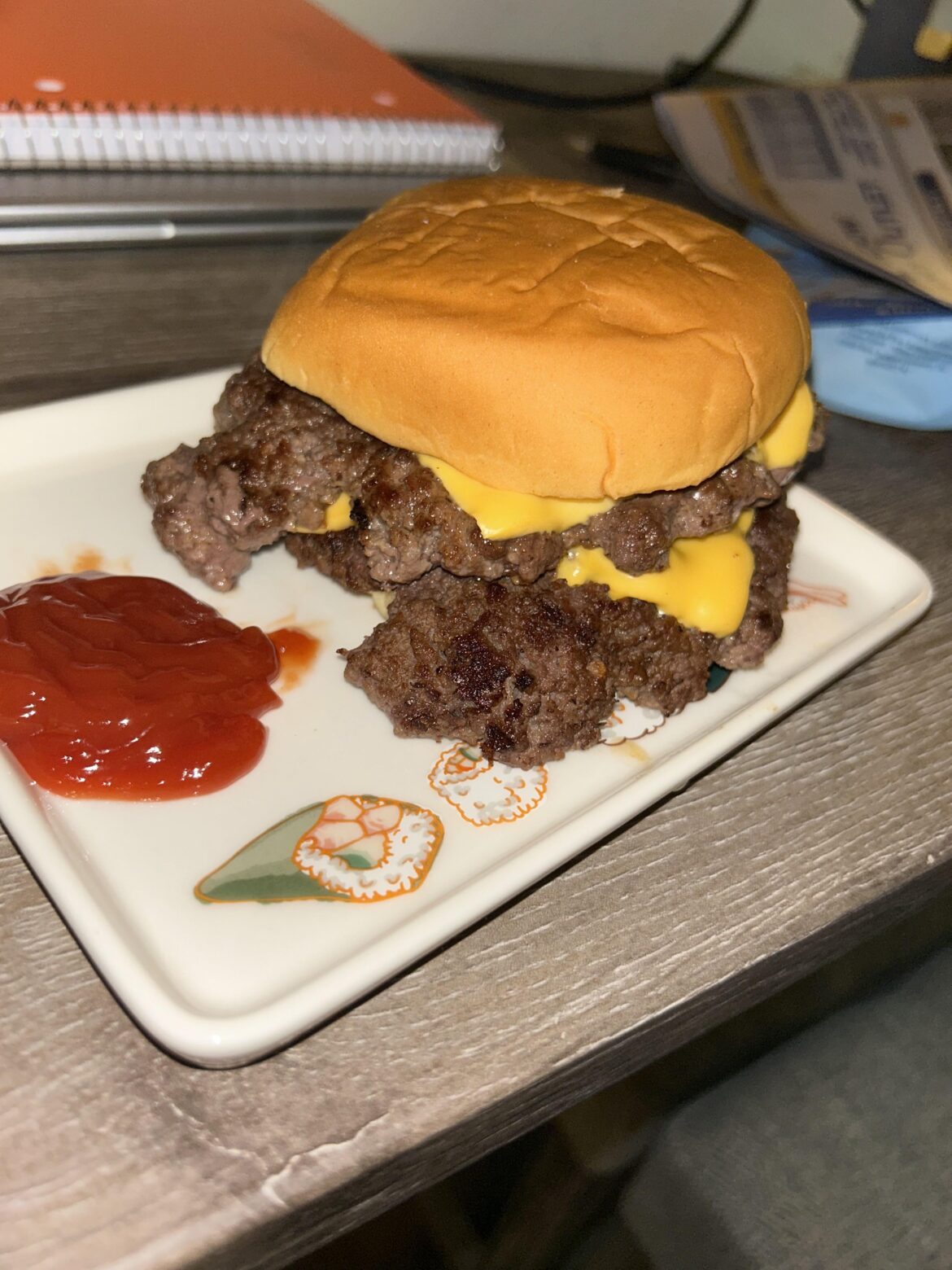 Plain double smash cheeseburger in a potato bun