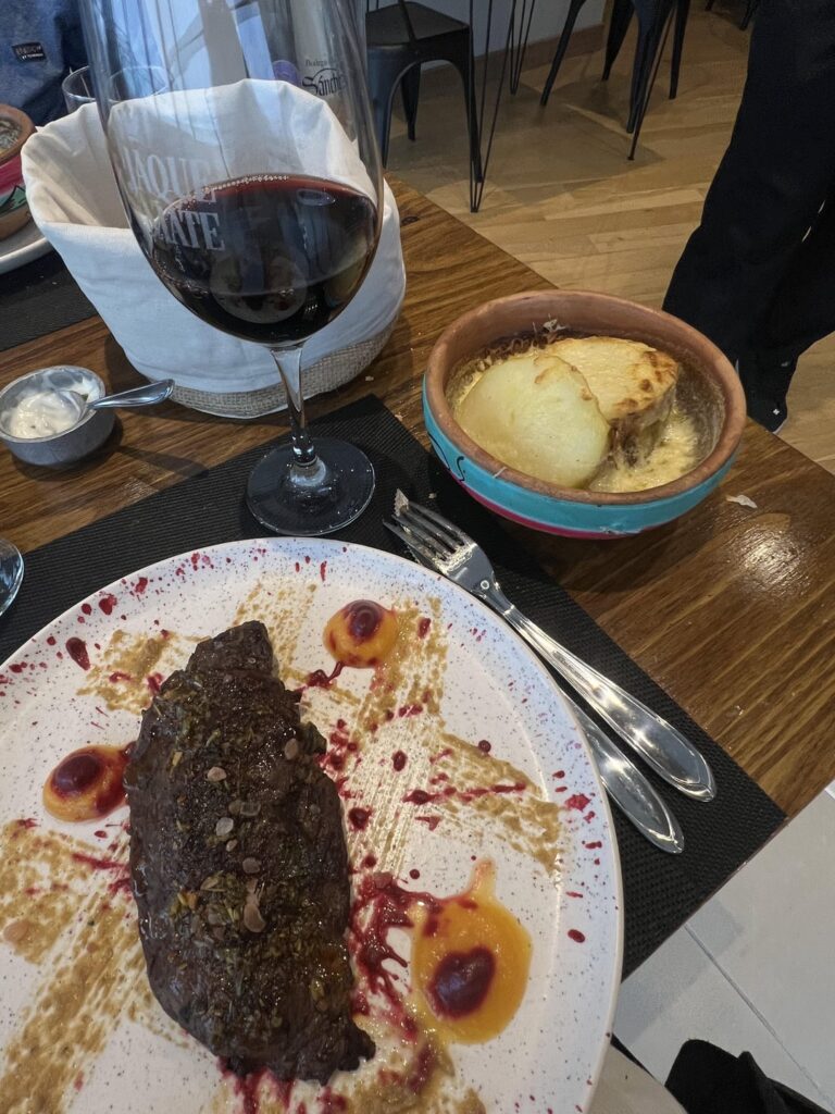 Today he ate very delicious. Dish and dessert