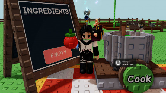 Holding a tomato in Grow a Garden.