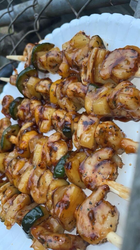 shrimp kebabs with a bbq orange marmalade glaze!! 🦐