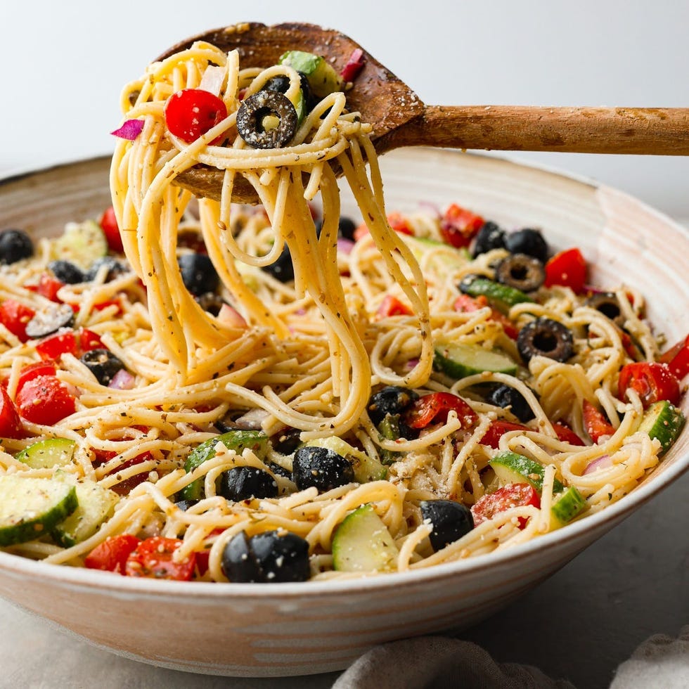 healthy california spaghetti pasta salad