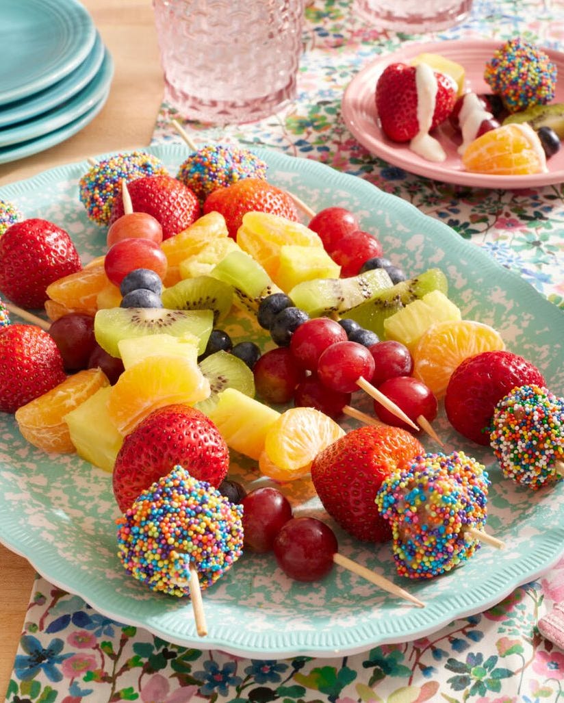 healthy snacks for kids rainbow fruit skewers