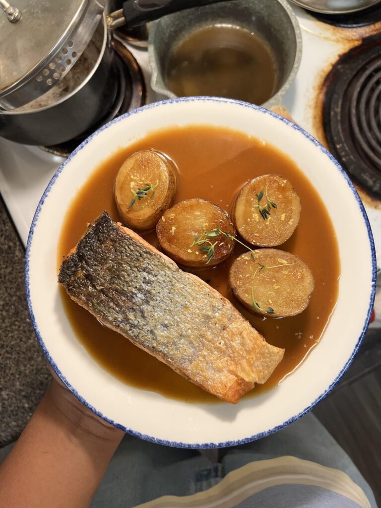 Salmon, fondant potatoes