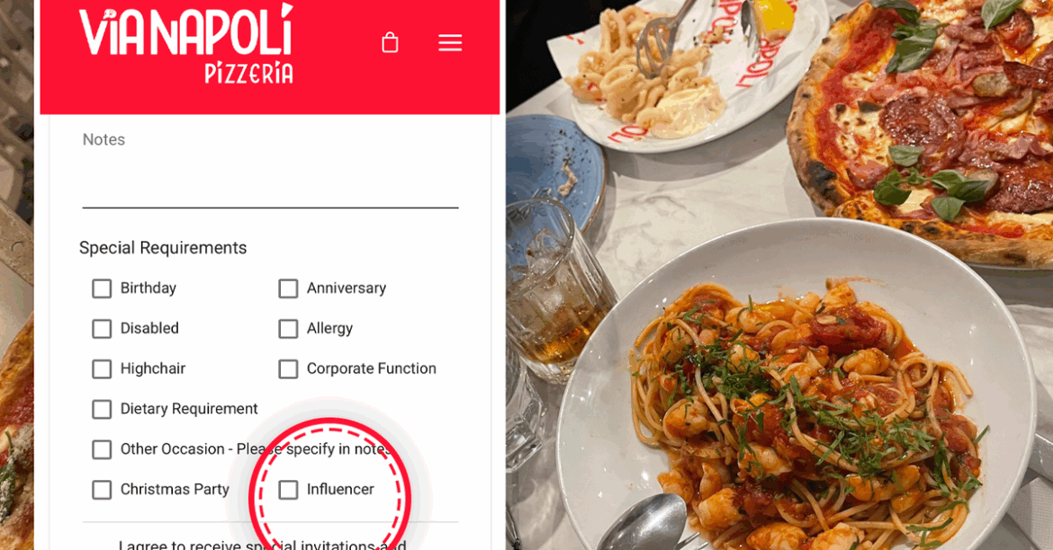 Influencer restaurants: The one detail in a Sydney restaurant online booking form that stopped me in my tracks and represents a growing trend | Via Napoli Surry Hills