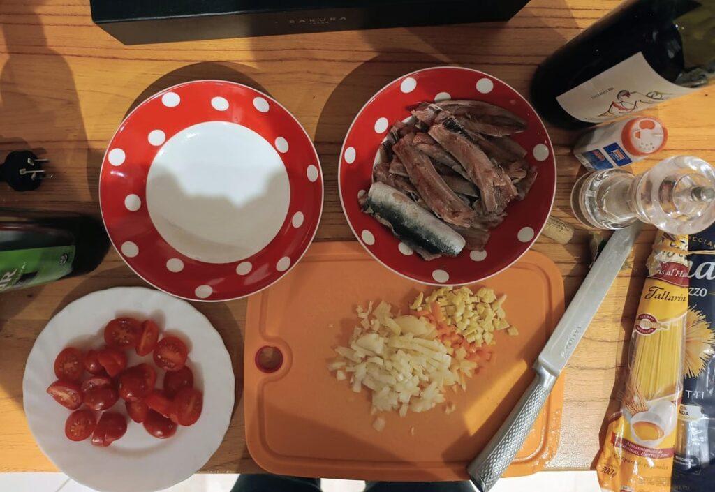 POV you've had a few wines and now you're gonna have pasta with sardines