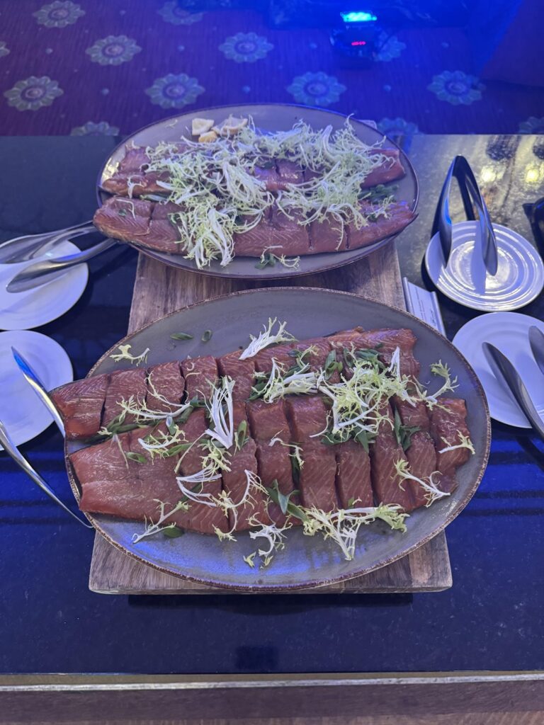 West coast salmon (applewood house smoked steelhead, sockeye gravlax, candied BC salmon) at Fairmont Hotel Vancouver