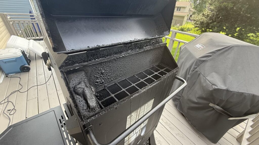 Hopper fire on cook #5 – PitBoss says just “sand and repaint” Hopper fire on cook #5 - PitBoss says just "sand and repaint"